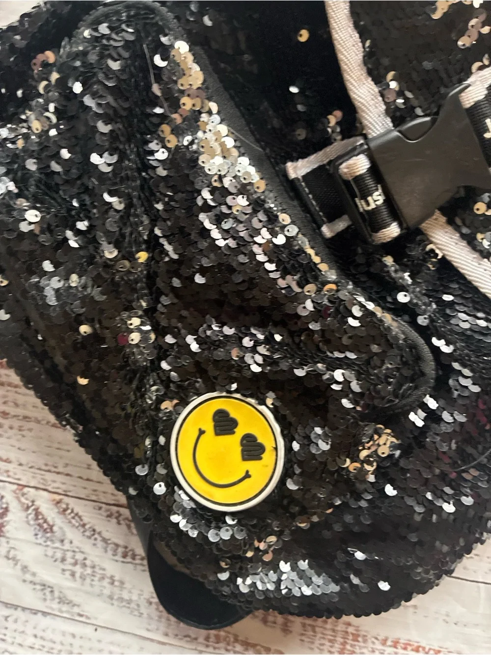 Justice SportBlack Sequin Mini Backpack Y2K